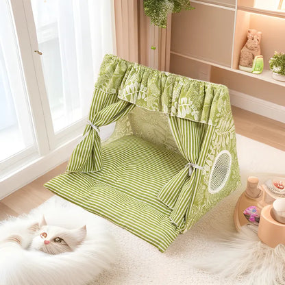 Cozy Washable Cat and Dog Tent Bed - Plush Semi-Enclosed Pet House for All Seasons