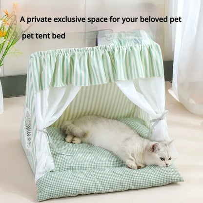 Cozy Washable Cat and Dog Tent Bed - Plush Semi-Enclosed Pet House for All Seasons