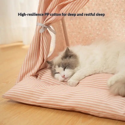 Cozy Washable Cat and Dog Tent Bed - Plush Semi-Enclosed Pet House for All Seasons