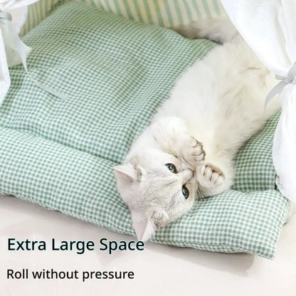 Cozy Washable Cat and Dog Tent Bed - Plush Semi-Enclosed Pet House for All Seasons