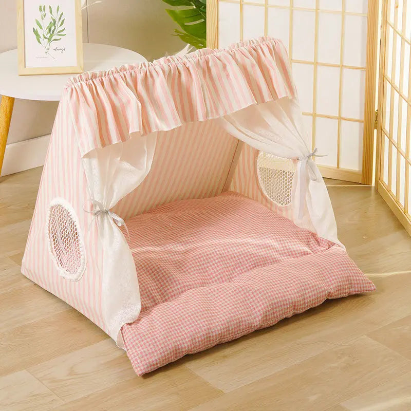 Cozy Washable Cat and Dog Tent Bed - Plush Semi-Enclosed Pet House for All Seasons