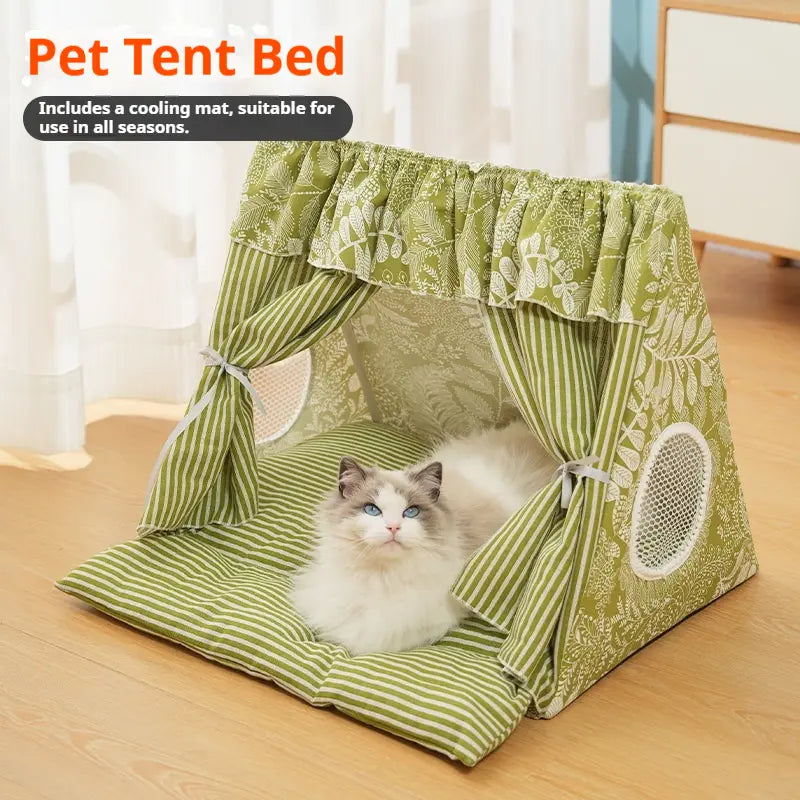 Cozy Washable Cat and Dog Tent Bed - Plush Semi-Enclosed Pet House for All Seasons