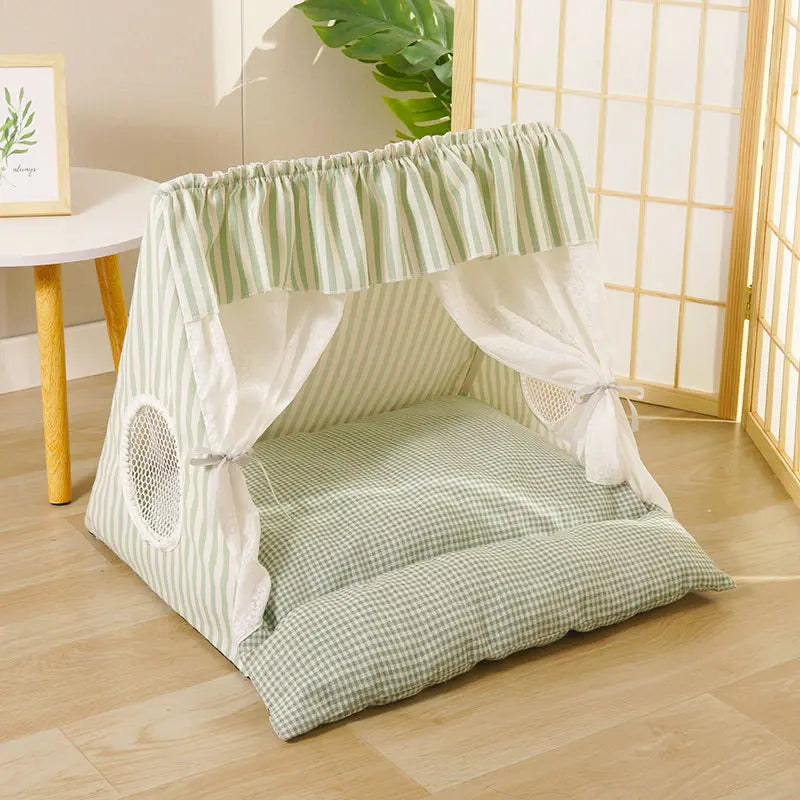 Cozy Washable Cat and Dog Tent Bed - Plush Semi-Enclosed Pet House for All Seasons