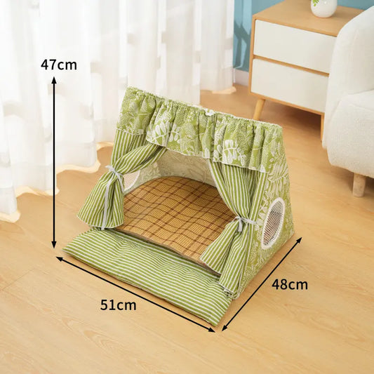 Cozy Washable Cat and Dog Tent Bed - Plush Semi-Enclosed Pet House for All Seasons